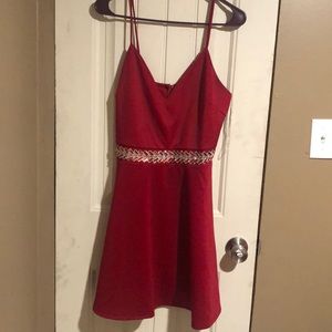 Red, loose fitting dress